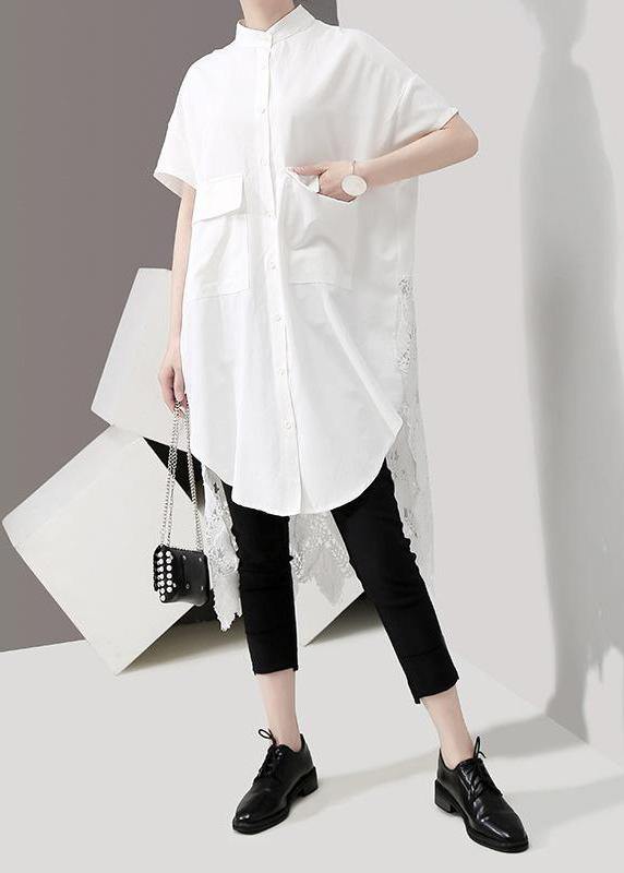 Italian Plus Size Patchwork Lace White Short Sleeve Women Blouse