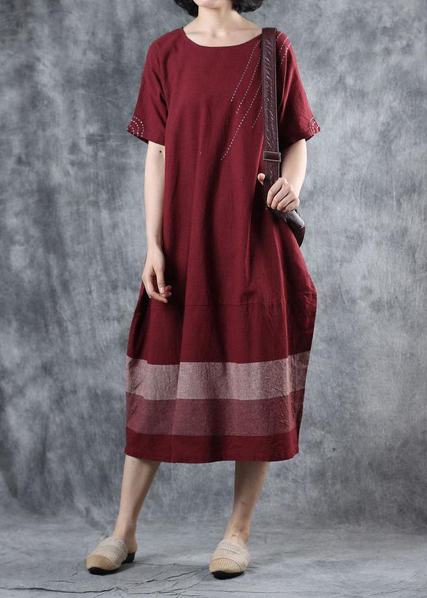 100% patchwork cotton Tunic Tutorials burgundy cotton Dresses summer