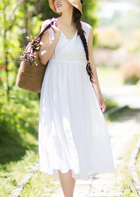 Chic V Neck Sleeveless Summer Clothes Design White Traveling Dress