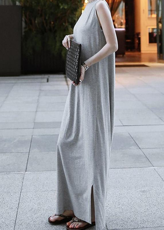 Chic o neck sleeveless cotton quilting dresses Runway gray cotton robes Dresses