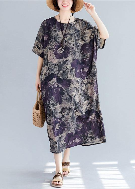 Women o neck pockets linen cotton summer Wardrobes Sleeve floral Dress