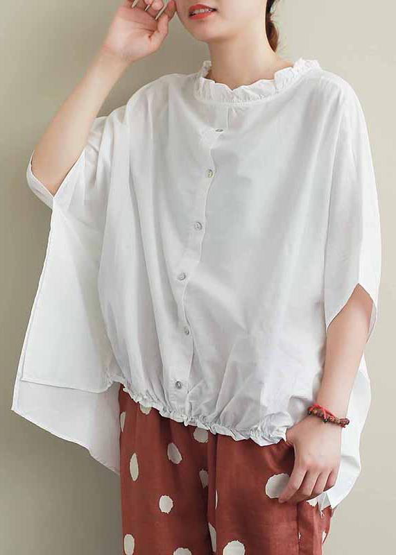 Chic white cotton top silhouette Ruffled Knee summer top