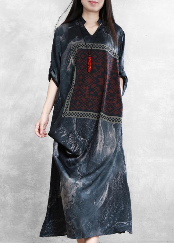 Beautiful v neck asymmetric clothes dark gray print Dresses