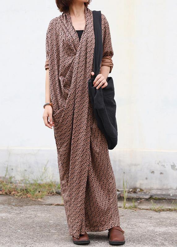 Modern Chocolate Print Dresses Asymmetric V Neck Plus Size Dress