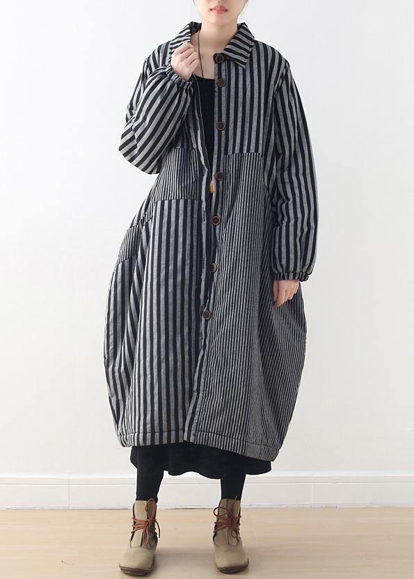 women oversize winter jacket POLO collar outwear gray striped patchwork thick women parka