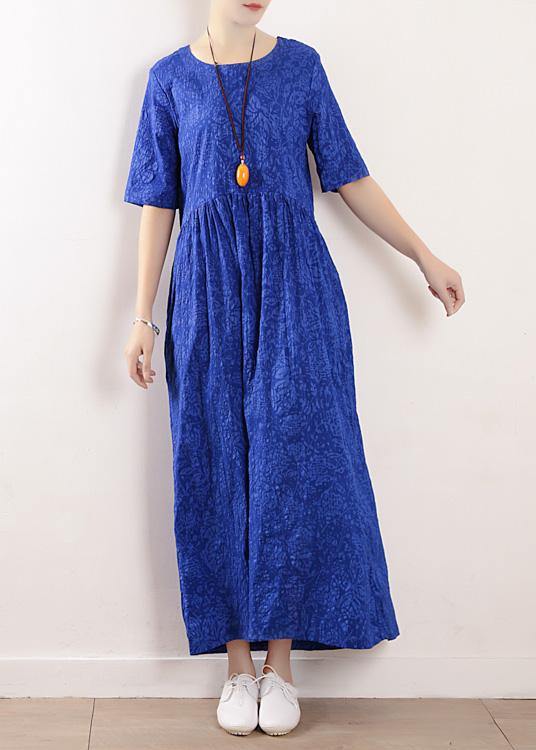 Unique half sleeve linen clothes For Women Sewing summer Dresses blue