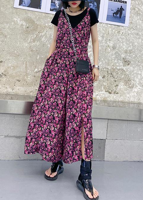 Suspender jumpsuit female summer high waist printed chiffon long casual jumpsuit