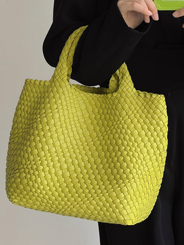 Solid Color Woven Tote Bags Handbags
