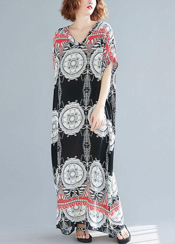 Style v neck pockets cotton summer outfit Neckline floral Maxi Dress