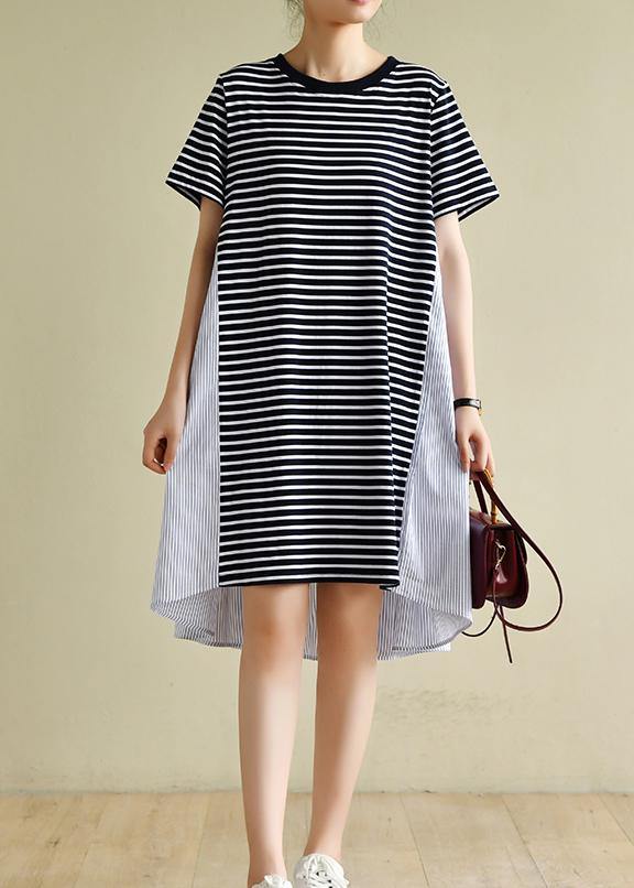 Classy navy striped clothes o neck patchwork baggy Dress