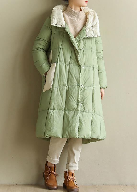 Casual green down jacket woman plus size patchwork down jacket stand collar Fine winter outwear