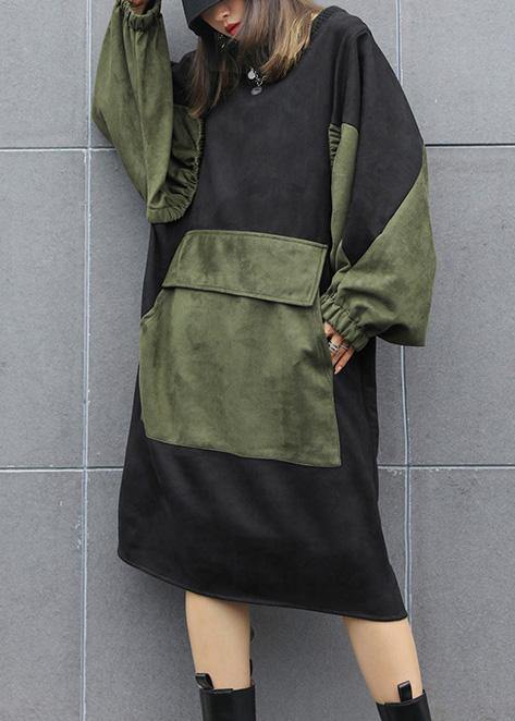 Modern black clothes Women o neck patchwork loose fall Dress