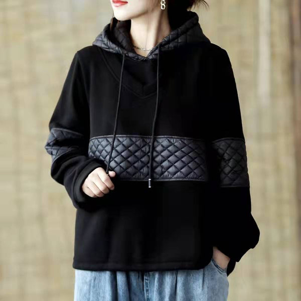 DIY Black Clothes For Women Hooded Patchwork Midi Spring Blouse