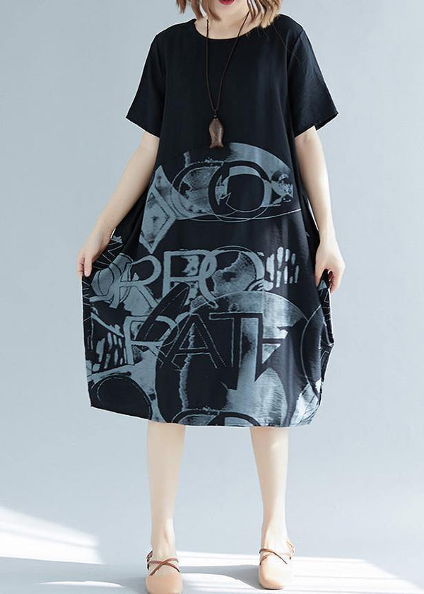 Black Print Cotton Blend Clothes For Women Organic Inspiration O Neck Patchwork Loose Summer Dresses