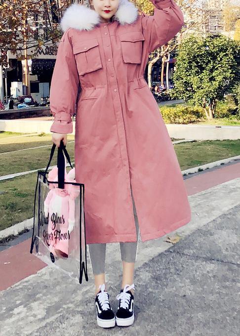 Fine pink warm winter coat plus size parka hooded flare sleeve women overcoat