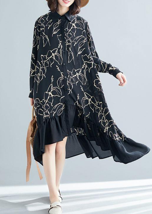 Modern black prints cotton dresses ruffles Plus Size summer Dresses