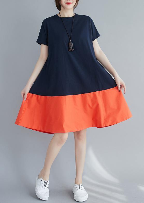 Women o neck patchwork summer quilting dresses Shape orange Dress