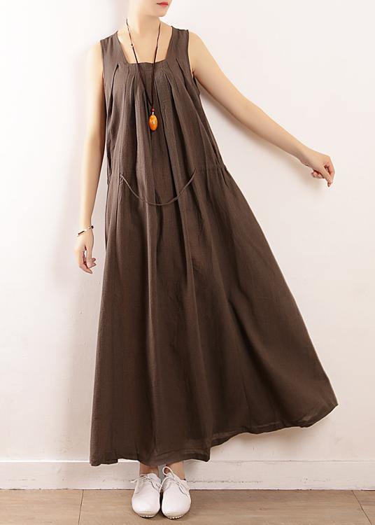 gray cotton clothes For Women plus size Runway Sleeveless drawstring Maxi Summer Dresses