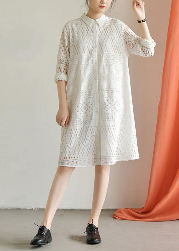 Classy hollow out blended quilting dresses Inspiration white patchwork Dress fall