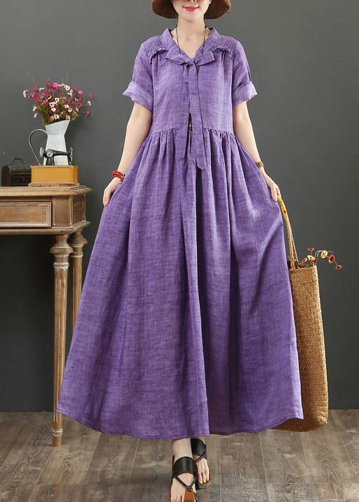 DIY v neck Bow cotton summer quilting clothes Photography purple Dress