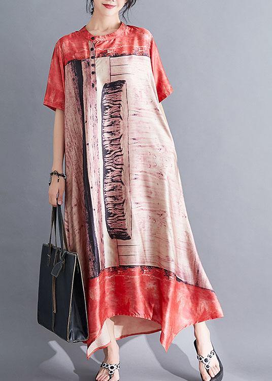 Style stand collar chiffon clothes Women Catwalk red prints Art Dresses summer