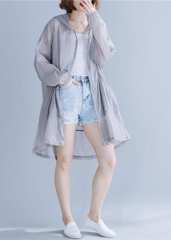Art hooded cotton tunic top Fabrics gray blouses summer