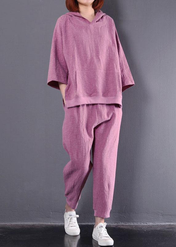 autumn dark pink hooded vintage tops and women casual trousers two pieces