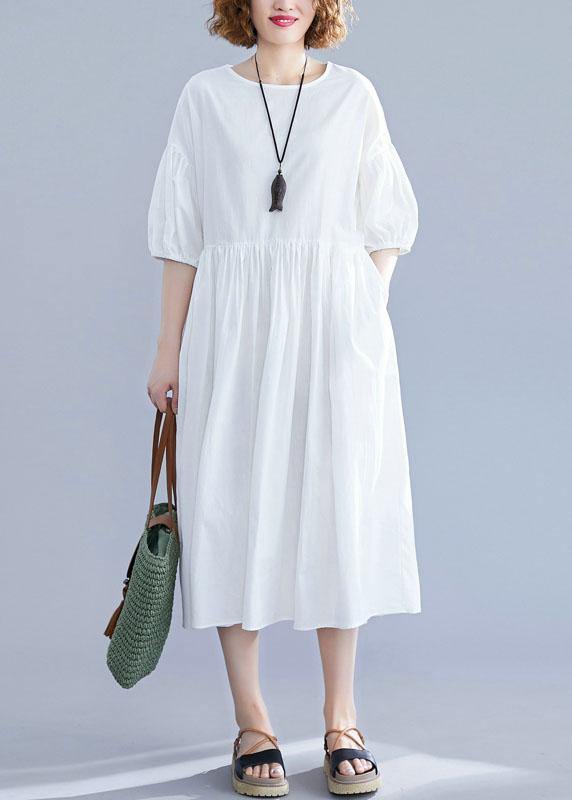 Women lantern sleeve cotton Tunics Sewing white cotton Dress summer