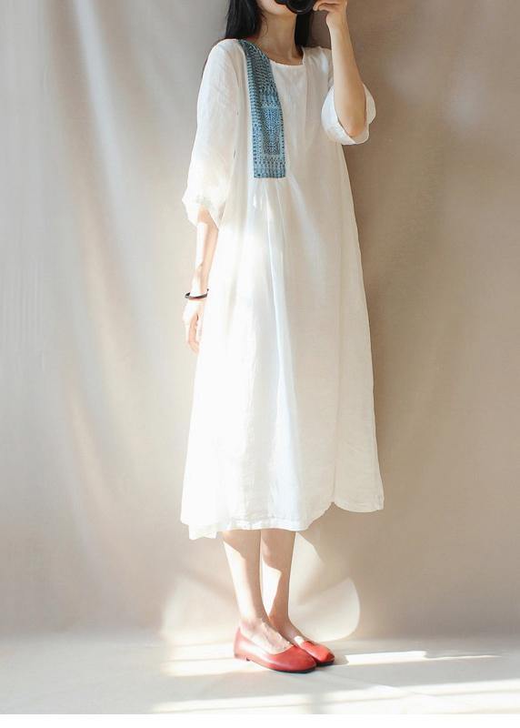 Modern O Neck Patchwork Clothes Photography White Loose Dresses