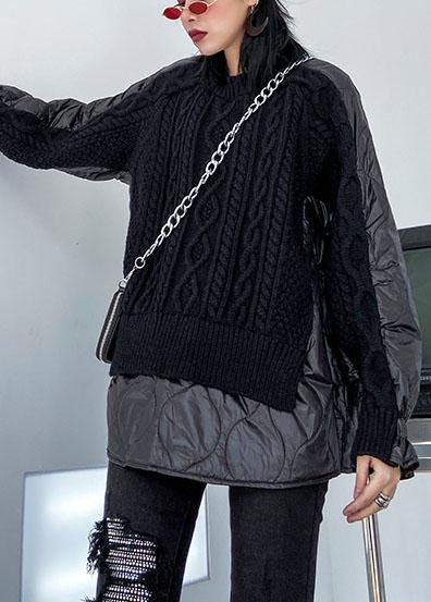 Aesthetic black knit blouse o neck patch work fashion spring knit sweat tops