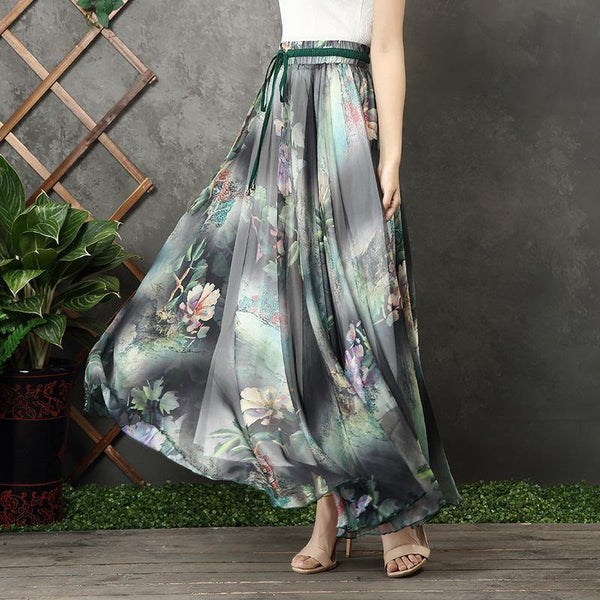 Modern big hem chiffon quilting clothes design black prints A Line Dresses summer