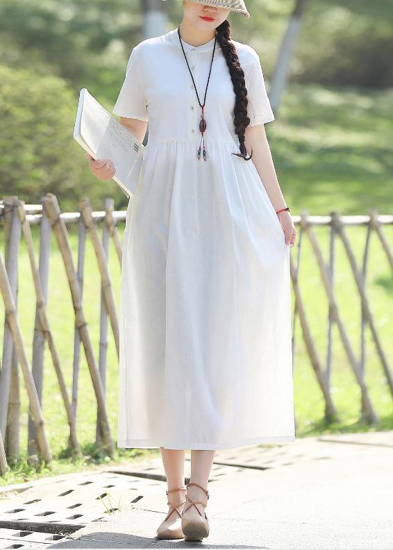 Style white linen quilting dresses tie waist Robe summer Dresses