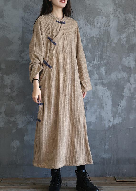 Women stand collar Sweater fall dress outfit Vintage beige baggy sweater dress