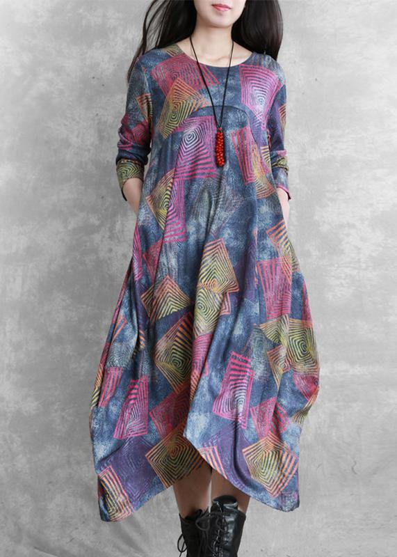 Women o neck asymmetric cotton clothes Runway floral A Line Dress