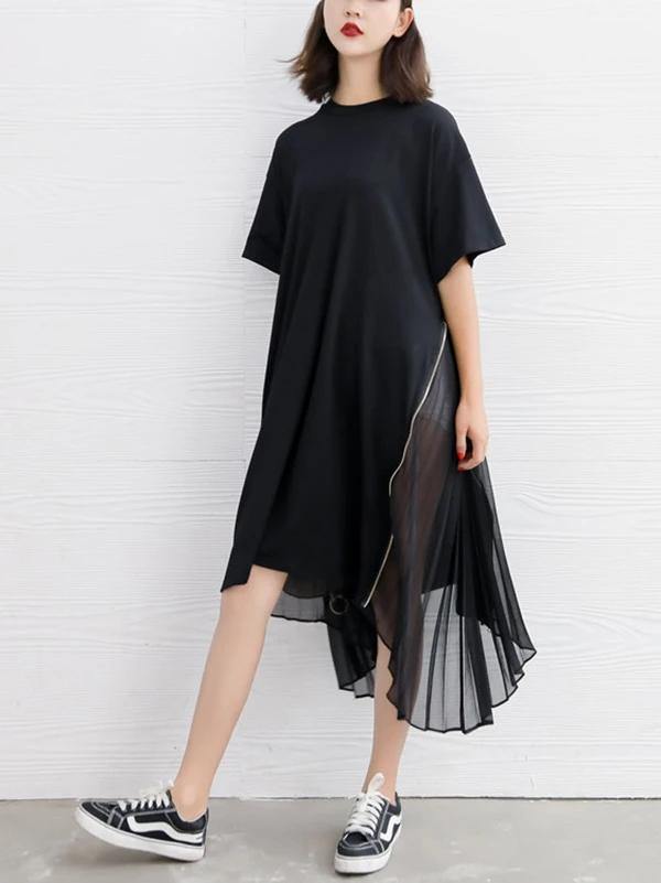 DIY black Cotton clothes For Women o neck patchwork Art Dress