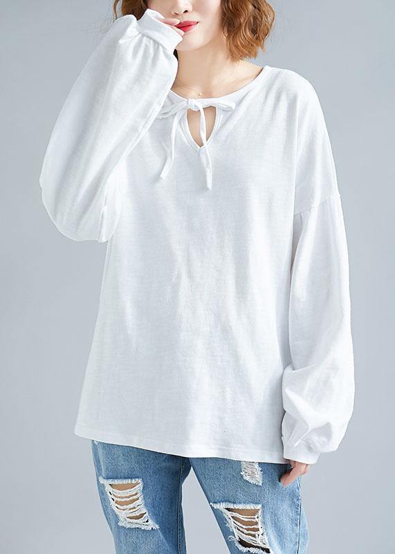 Women long sleeve cotton Tunic Outfits white tops