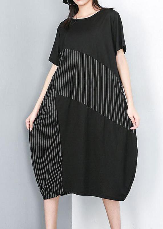 Organic clothes Women Irregular Striped Round Neck Half Sleeve Dress