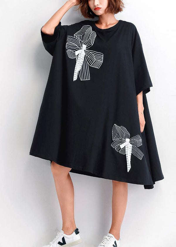 Women black embroidery Cotton big hem shift summer Dresses