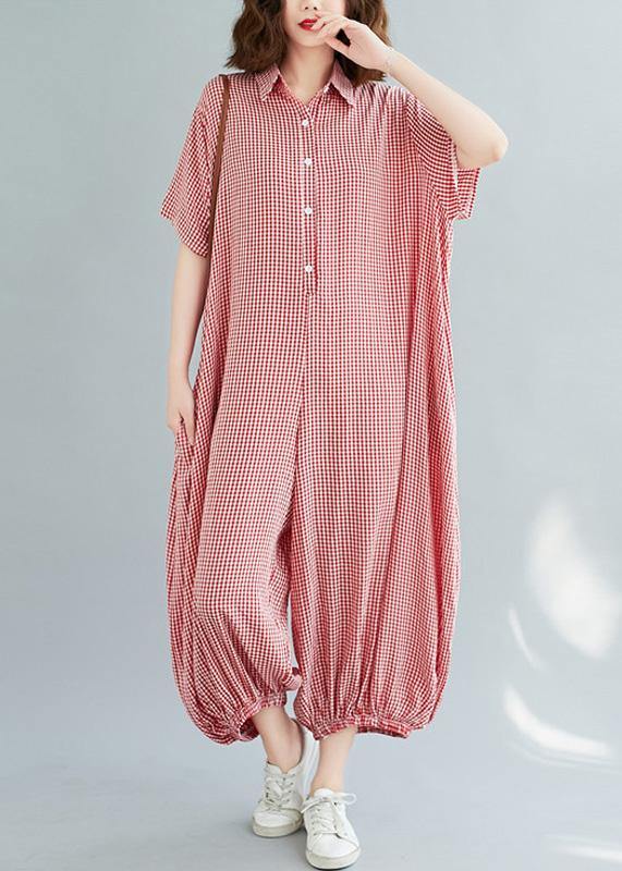 Bohemian red plaidpant Thin summerSewing wild jumpsuit