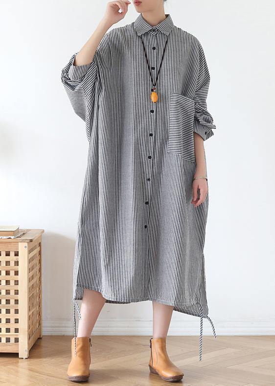 Women lapel Batwing Sleeve fall tunic pattern Fashion Ideas black striped Plus Size Dresses