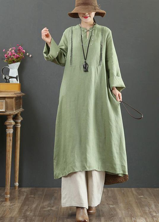 DIY Stand Collar Pockets Spring Tunic Shirts Green A Line Dress