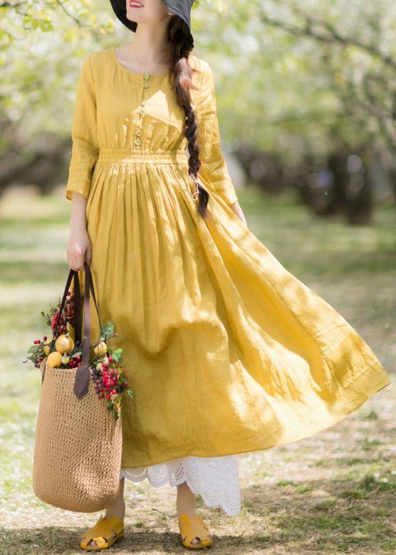 DIY Yellow Outfit O Neck Half Sleeve Loose Spring Dresses