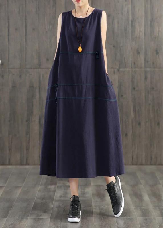 Handmade linen quilting dresses Korea Pure Color Appliques Sleeveless Dress For Women