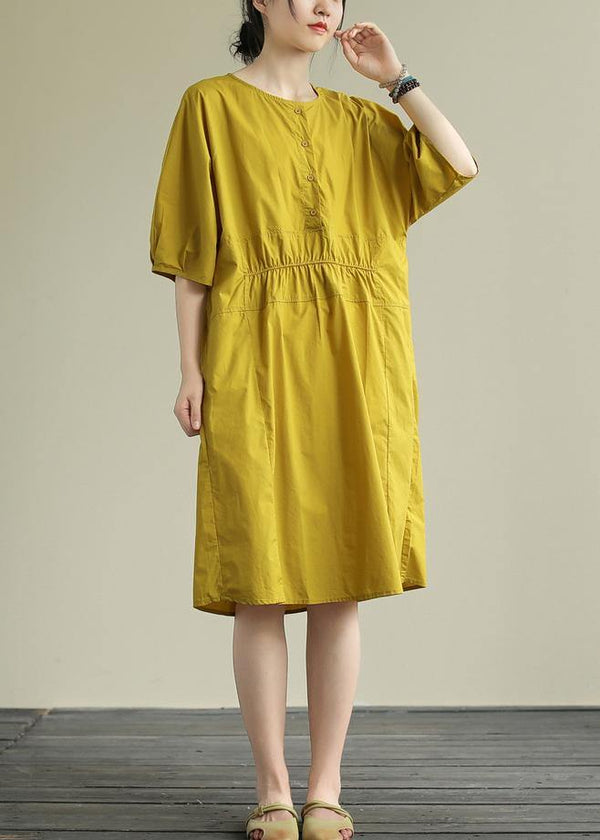 Women o neck Cinched Cotton summe routfit Catwalk yellow Dress