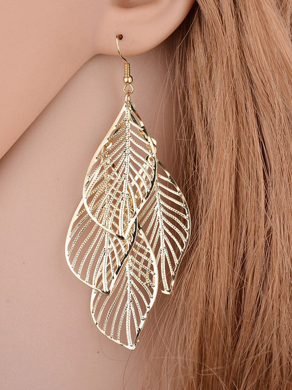 Stylish Silver&Gold Multi-Layer Leaf Hollow Earrings