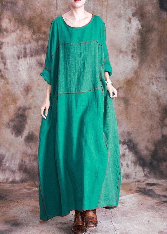 Beautiful patchwork linen dresses Shirts green Batwing Sleeve Dresses fall