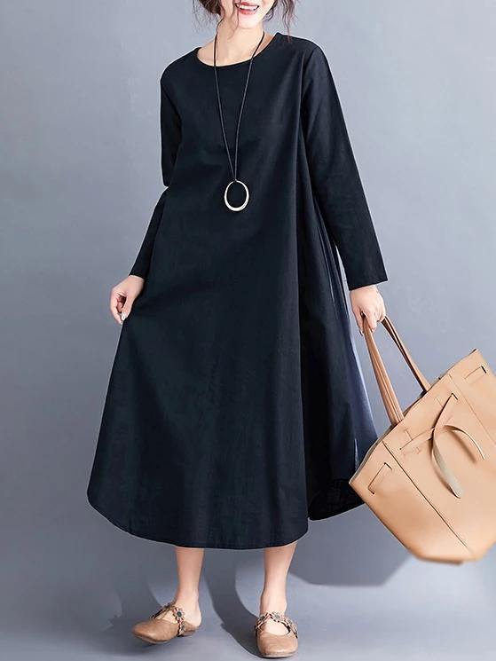DIY o neck patchwork cotton spring clothes Inspiration black Dresses