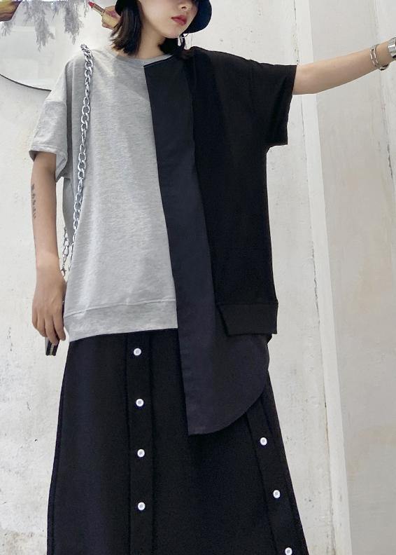 DIY o neck patchwork cotton summer women Inspiration gray blouse