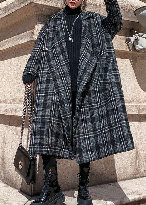 Style plaid Plus Size clothes Neckline Square Collar pockets fall women coats