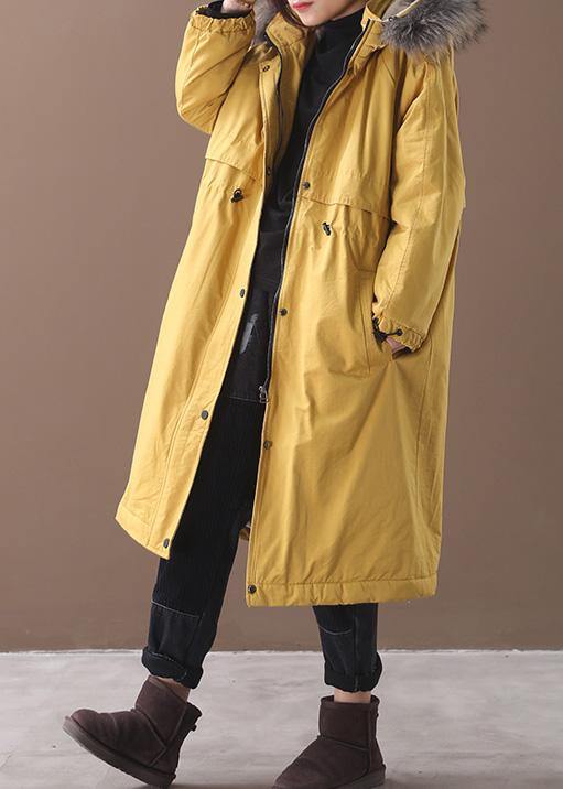 Elegant yellow winter coats casual Jackets & Coats hooded true fur collar overcoat